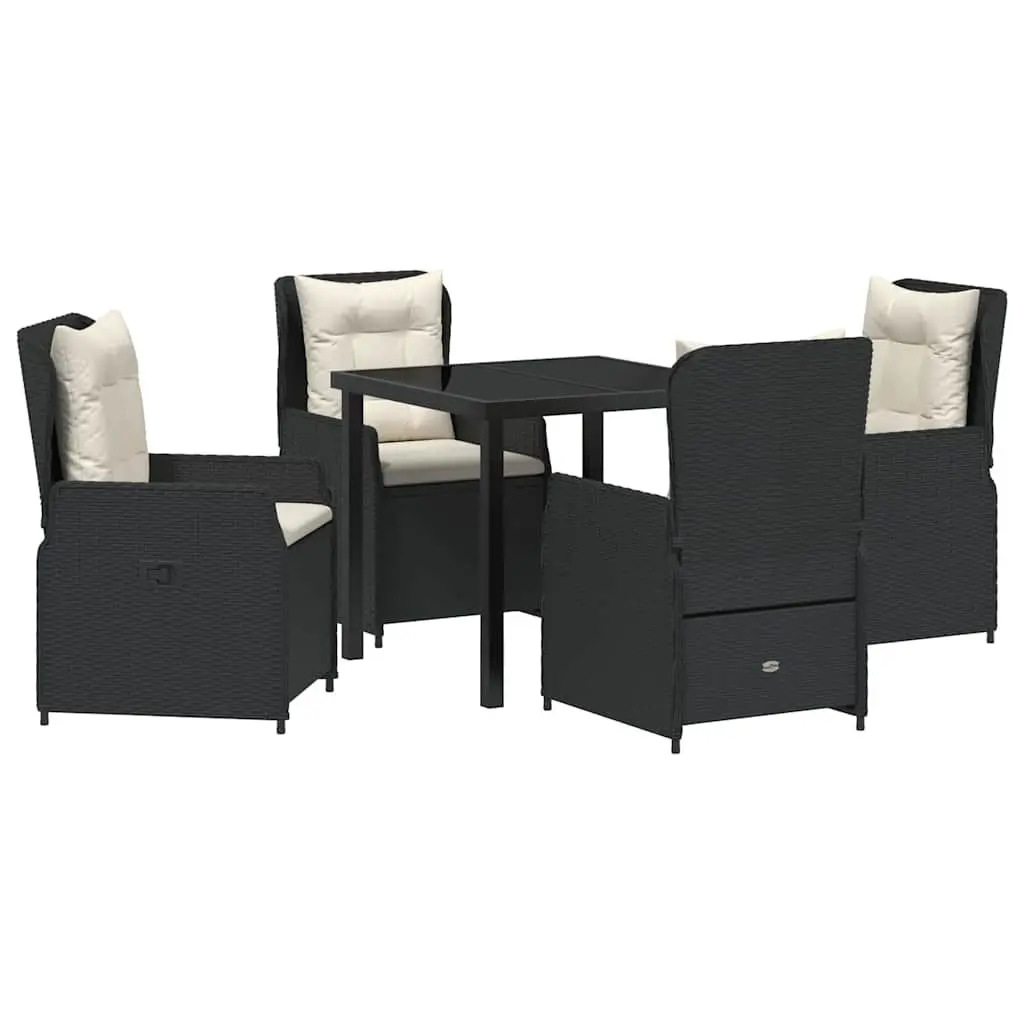 Outdoor Dining Set Poly Rattan 5 Pieces Black Garden Furniture Table Chairs