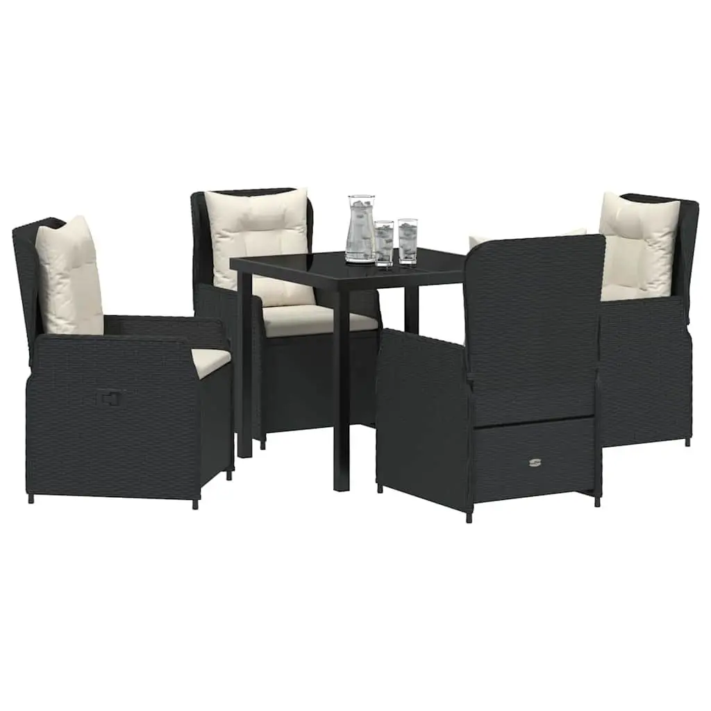 Outdoor Dining Set Poly Rattan 5 Pieces Black Garden Furniture Table Chairs