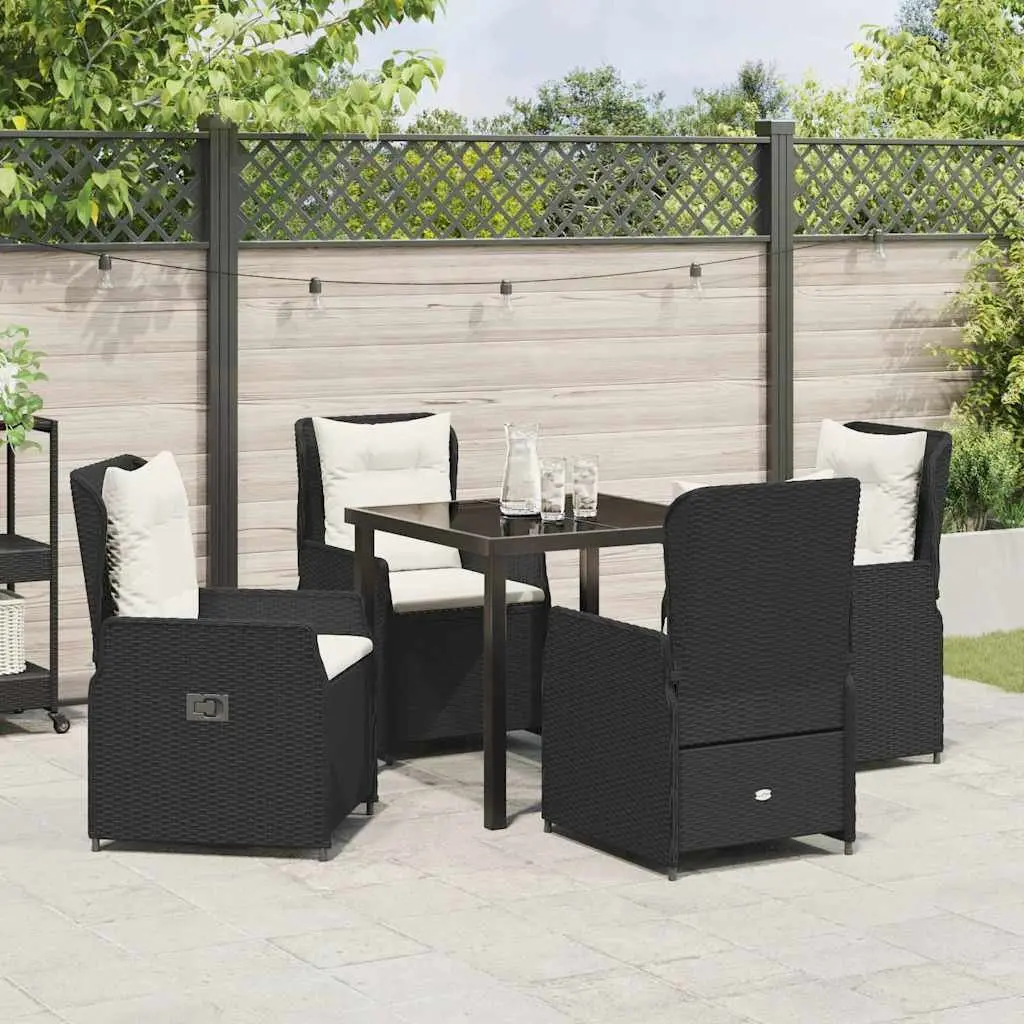 Outdoor Dining Set Poly Rattan 5 Pieces Black Garden Furniture Table Chairs