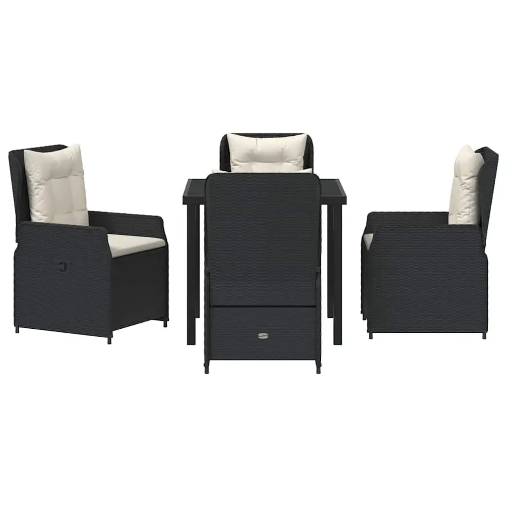 Outdoor Dining Set Poly Rattan 5 Pieces Black Garden Furniture Table Chairs
