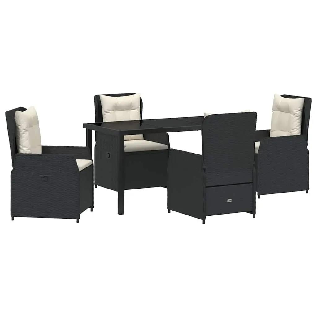Garden Dining Set 5 Piece Outdoor Furniture Black Poly Rattan Table Chairs