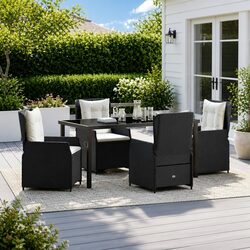 5-Piece Black Poly Rattan Outdoor Dining Set