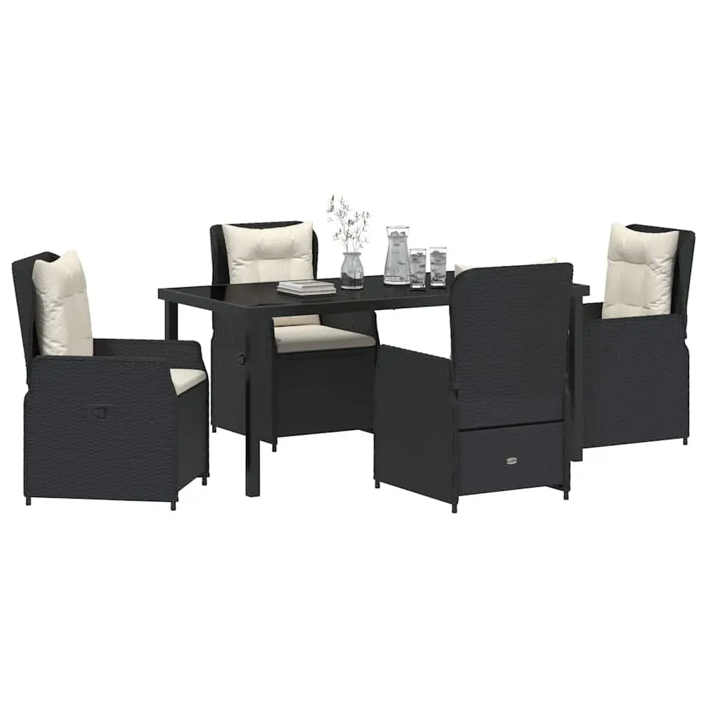 Outdoor Dining Set Poly Rattan 5 Piece Garden Furniture Black Table Chairs