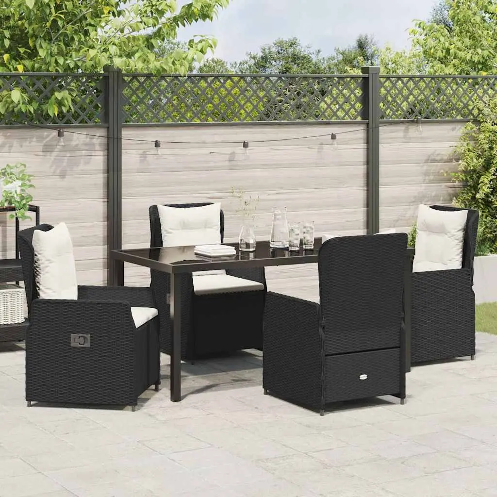 Outdoor Dining Set Poly Rattan 5 Piece Garden Furniture Black Table Chairs