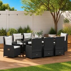 Sturdy 9-Piece Garden Dining Set with Black Poly Rattan