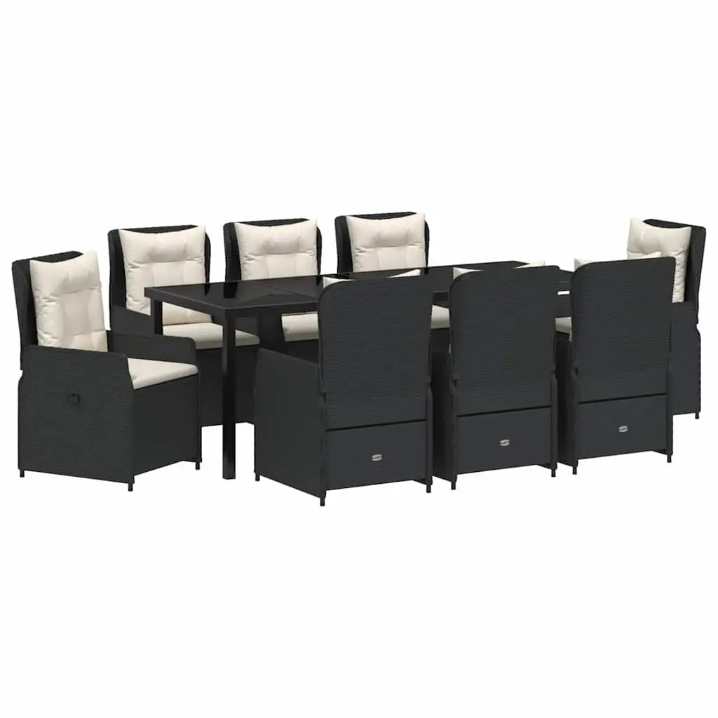 9-Piece Garden Dining Set with Black Poly Rattan