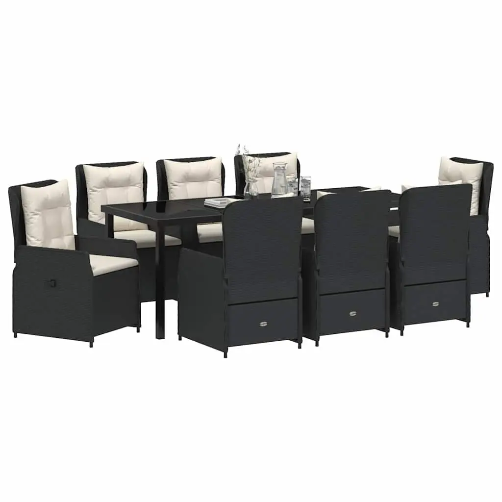 9-Piece Garden Dining Set with Black Poly Rattan