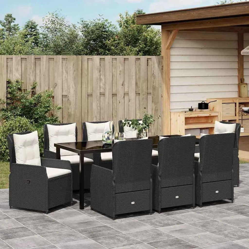 9-Piece Garden Dining Set with Black Poly Rattan