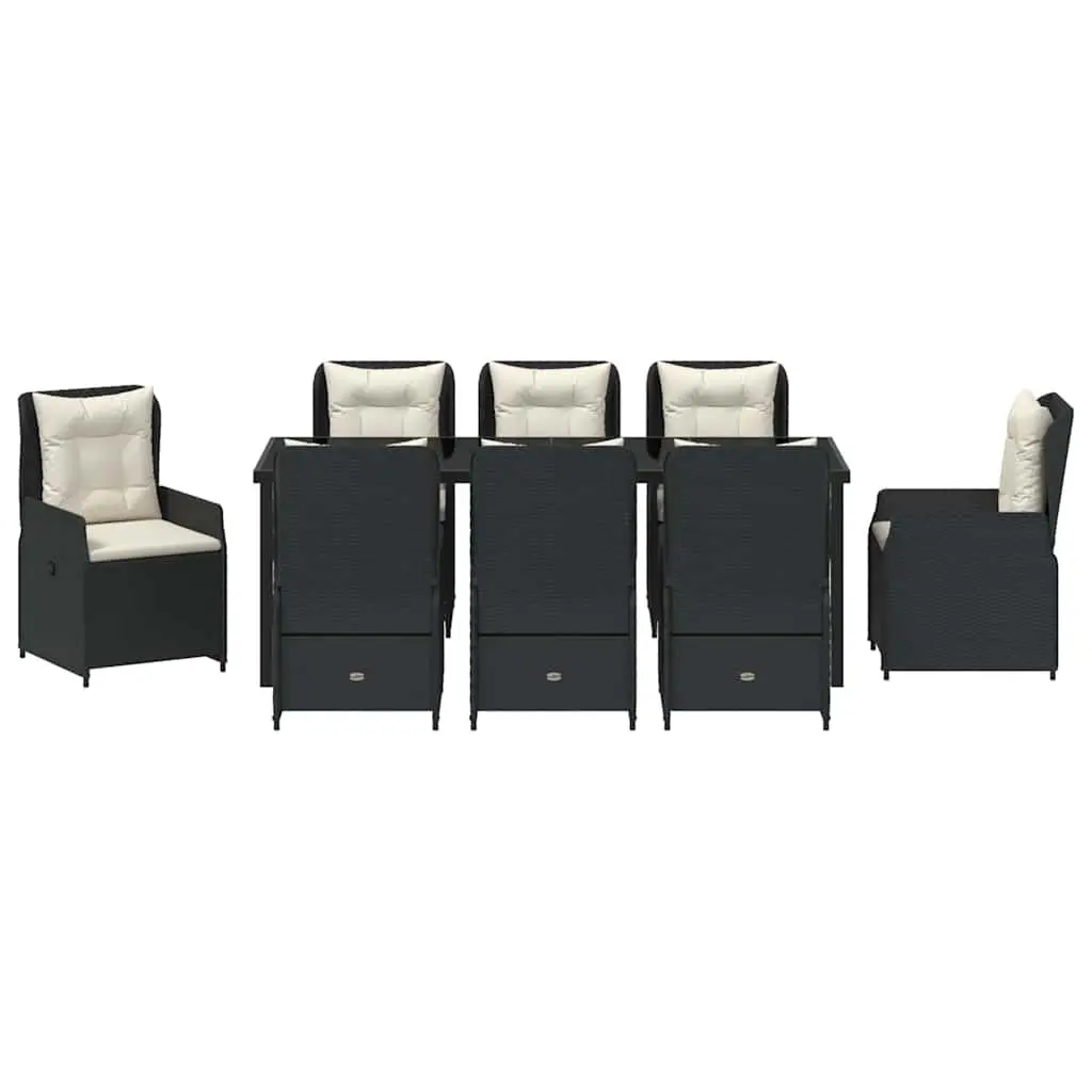 9-Piece Garden Dining Set with Black Poly Rattan