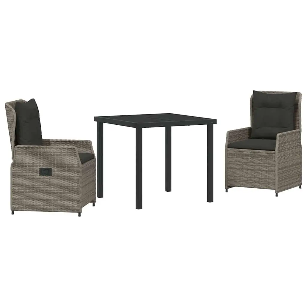 Garden Dining Set 3 Piece Grey Outdoor Patio Furniture Rattan Table Chairs