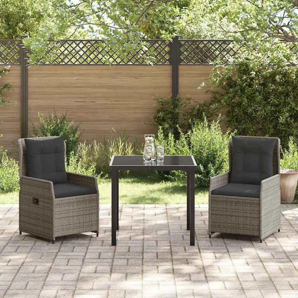 Garden Dining Set 3 Piece Grey Outdoor Patio Furniture Rattan Table Chairs