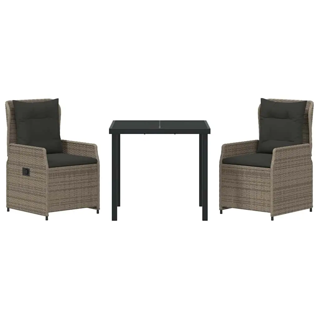 Garden Dining Set 3 Piece Grey Outdoor Patio Furniture Rattan Table Chairs