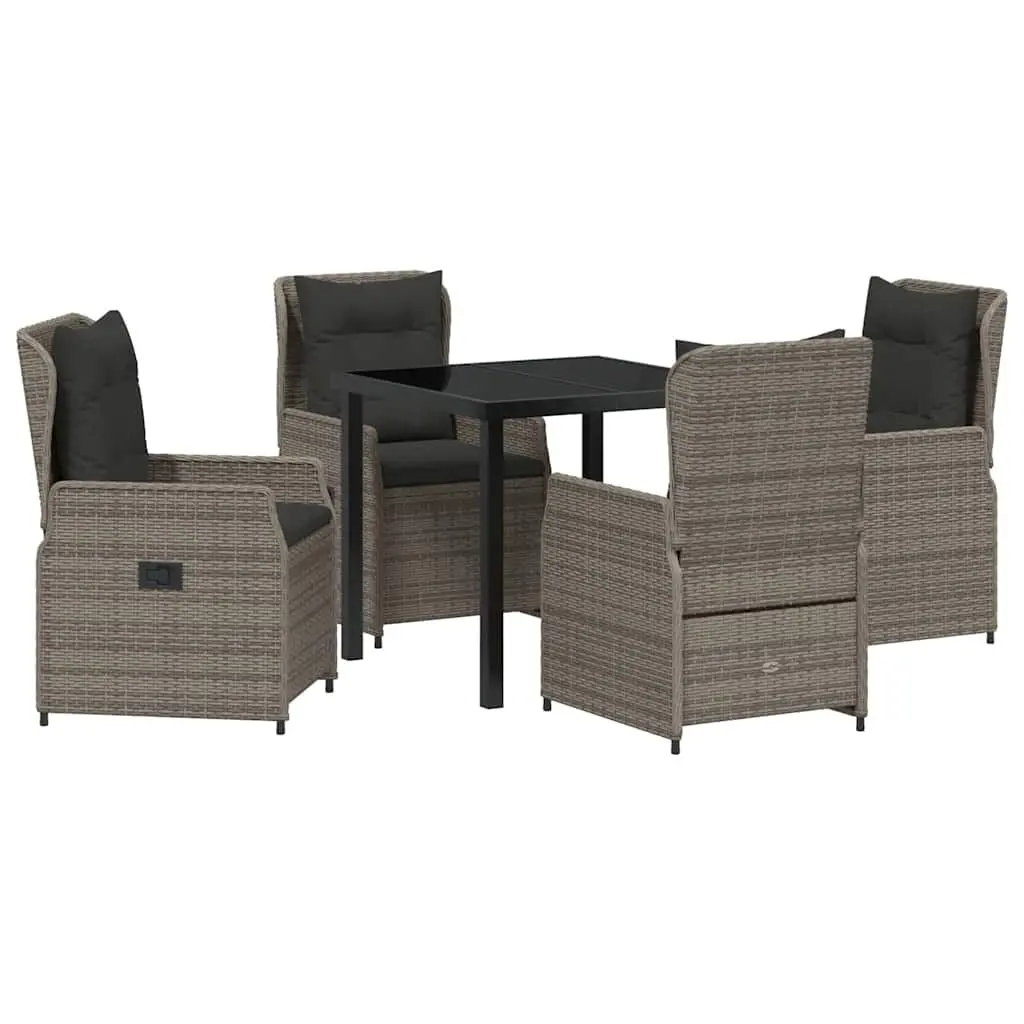 5-Piece Grey Poly Rattan Garden Dining Set