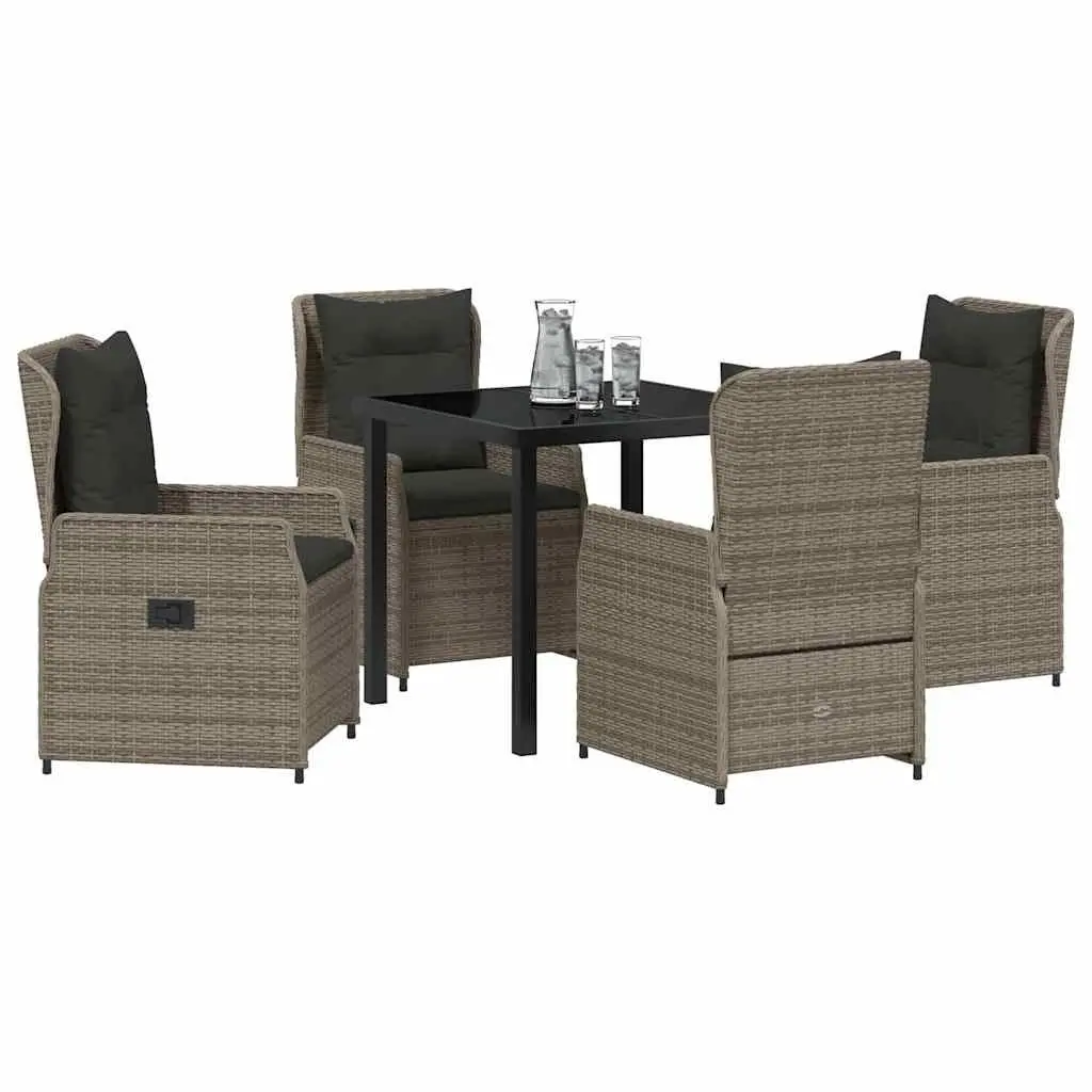 5-Piece Grey Poly Rattan Garden Dining Set
