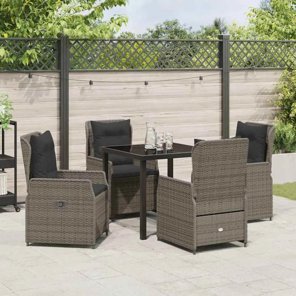 5-Piece Grey Poly Rattan Garden Dining Set