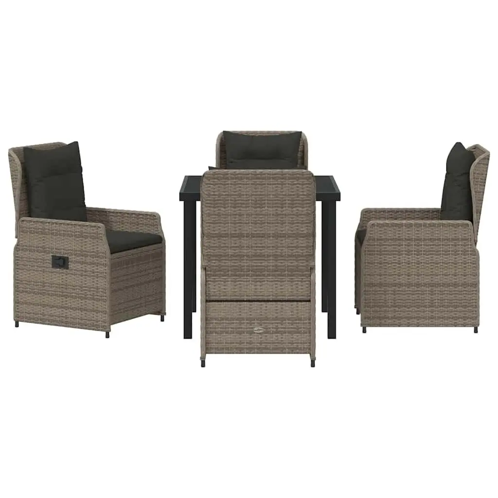 5-Piece Grey Poly Rattan Garden Dining Set
