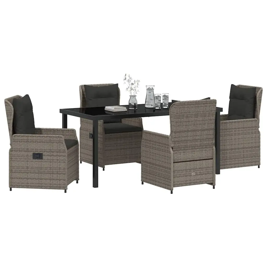 5-Piece Grey Poly Rattan Dining Set