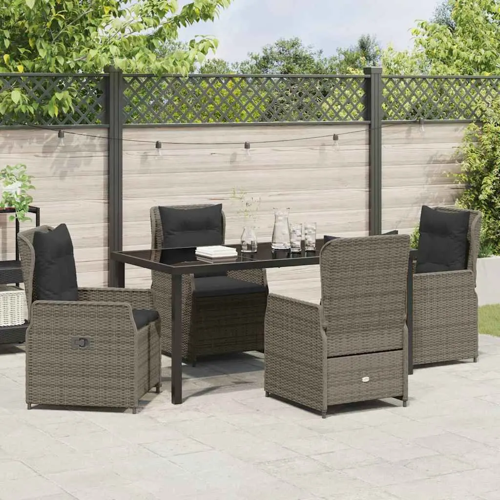 5-Piece Grey Poly Rattan Dining Set