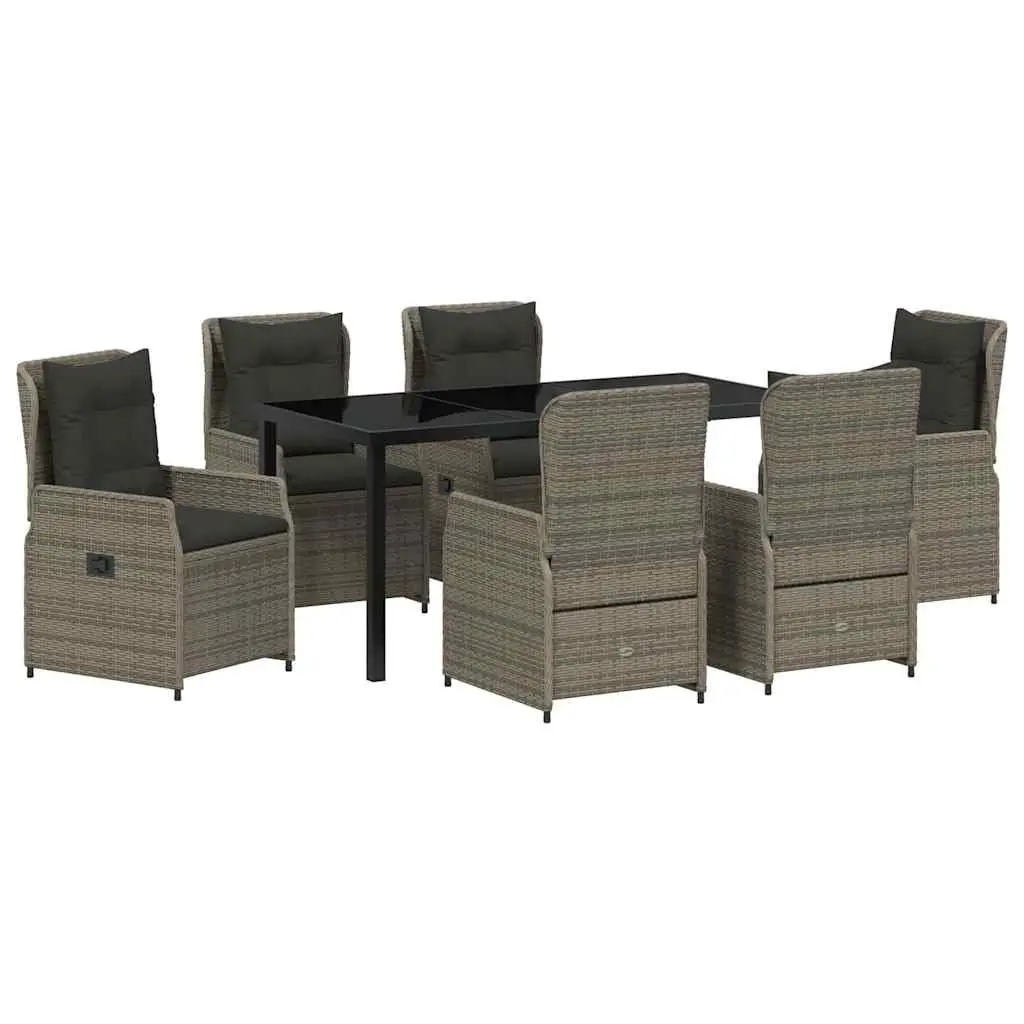 7-Piece Grey Poly Rattan Outdoor Dining Set