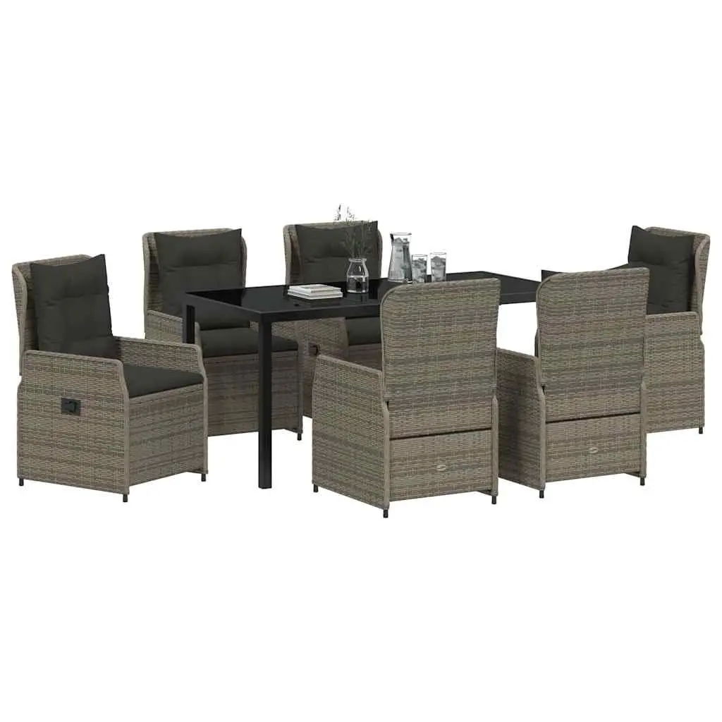 7-Piece Grey Poly Rattan Outdoor Dining Set