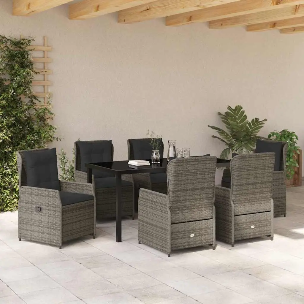 7-Piece Grey Poly Rattan Outdoor Dining Set