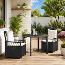 Stylish 3-Piece Black Rattan Garden Dining Set
