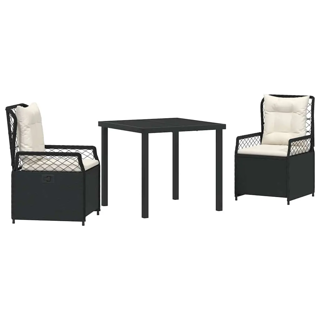 3-Piece Black Rattan Garden Dining Set