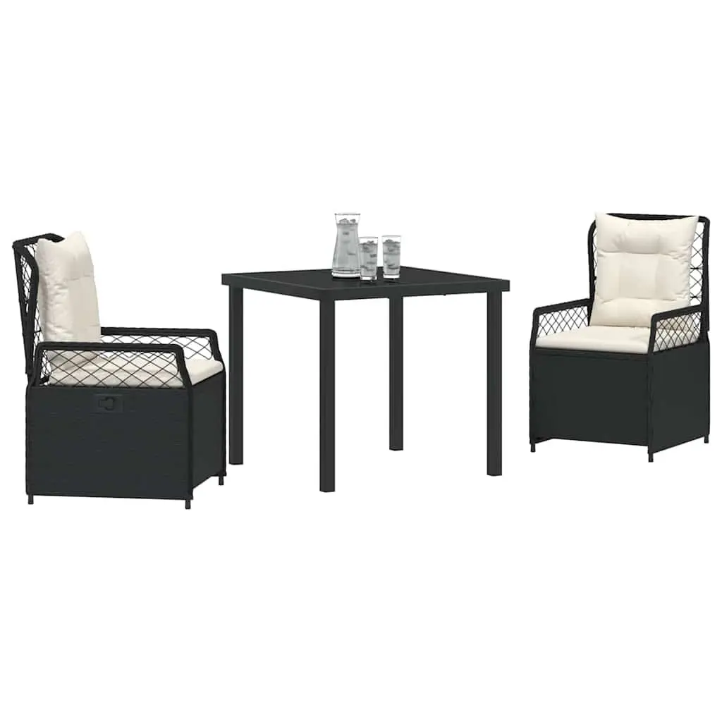3-Piece Black Rattan Garden Dining Set