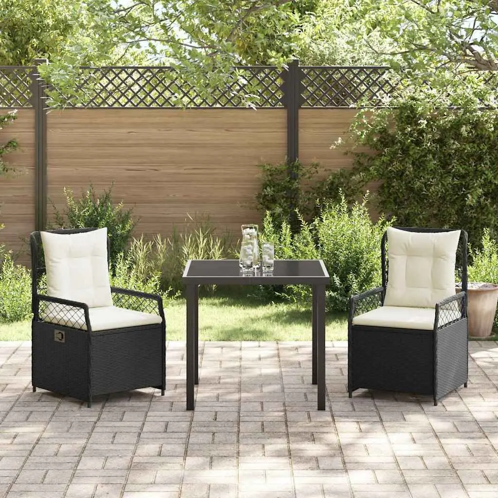 3-Piece Black Rattan Garden Dining Set