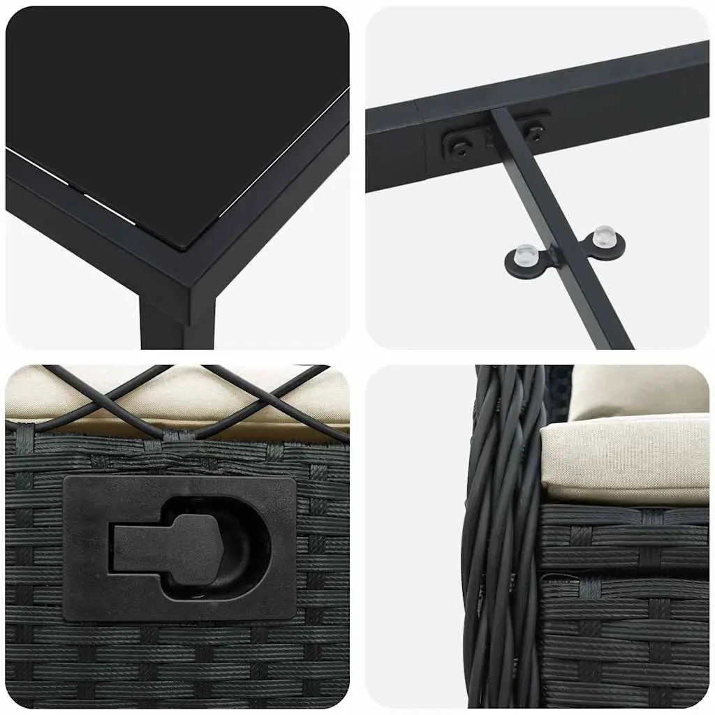3-Piece Black Rattan Garden Dining Set