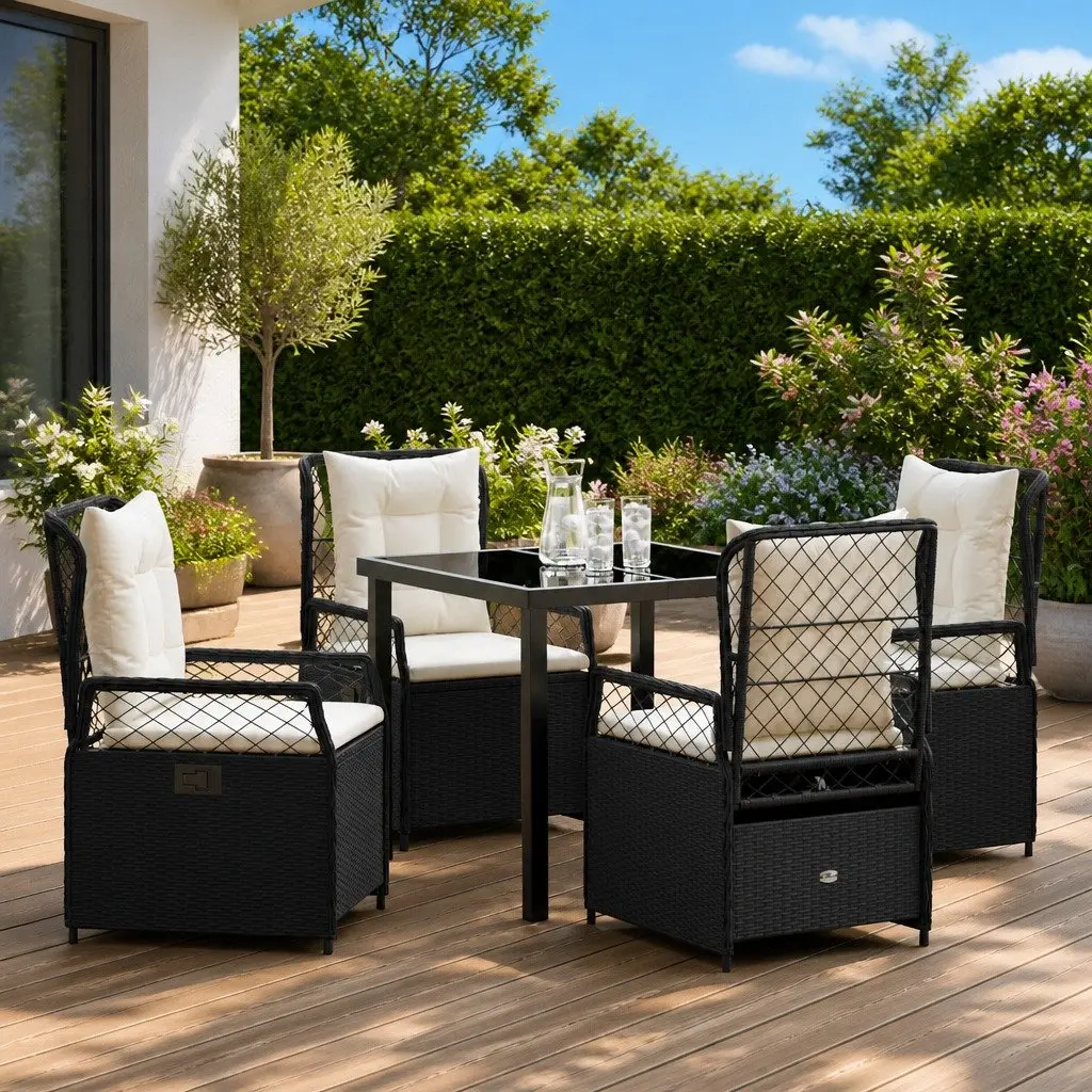 5-Piece Black Poly Rattan Garden Dining Set