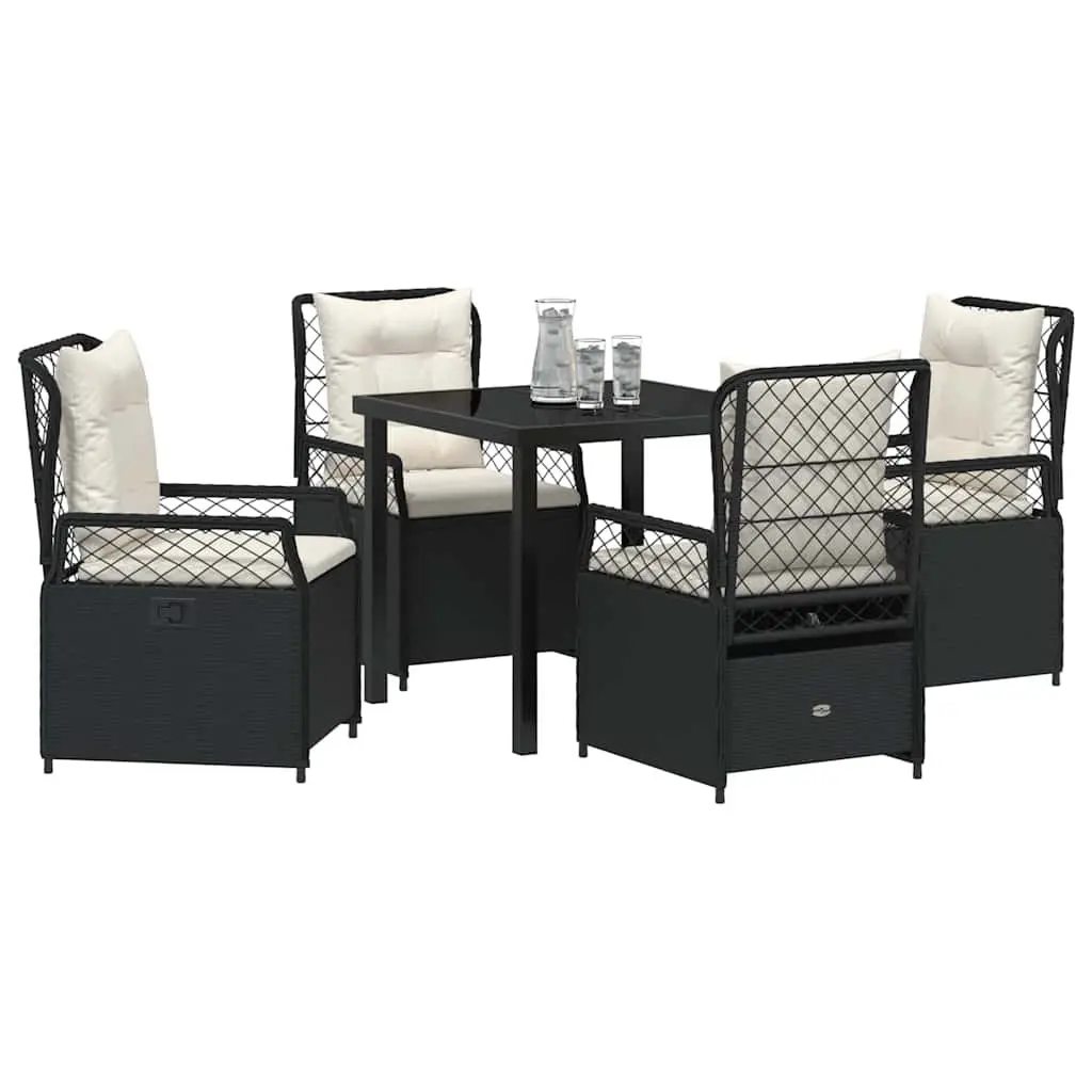 5-Piece Black Poly Rattan Garden Dining Set