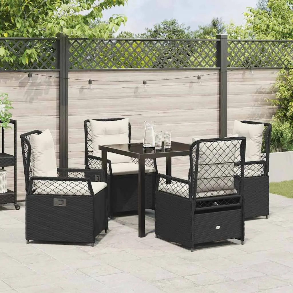 5-Piece Black Poly Rattan Garden Dining Set