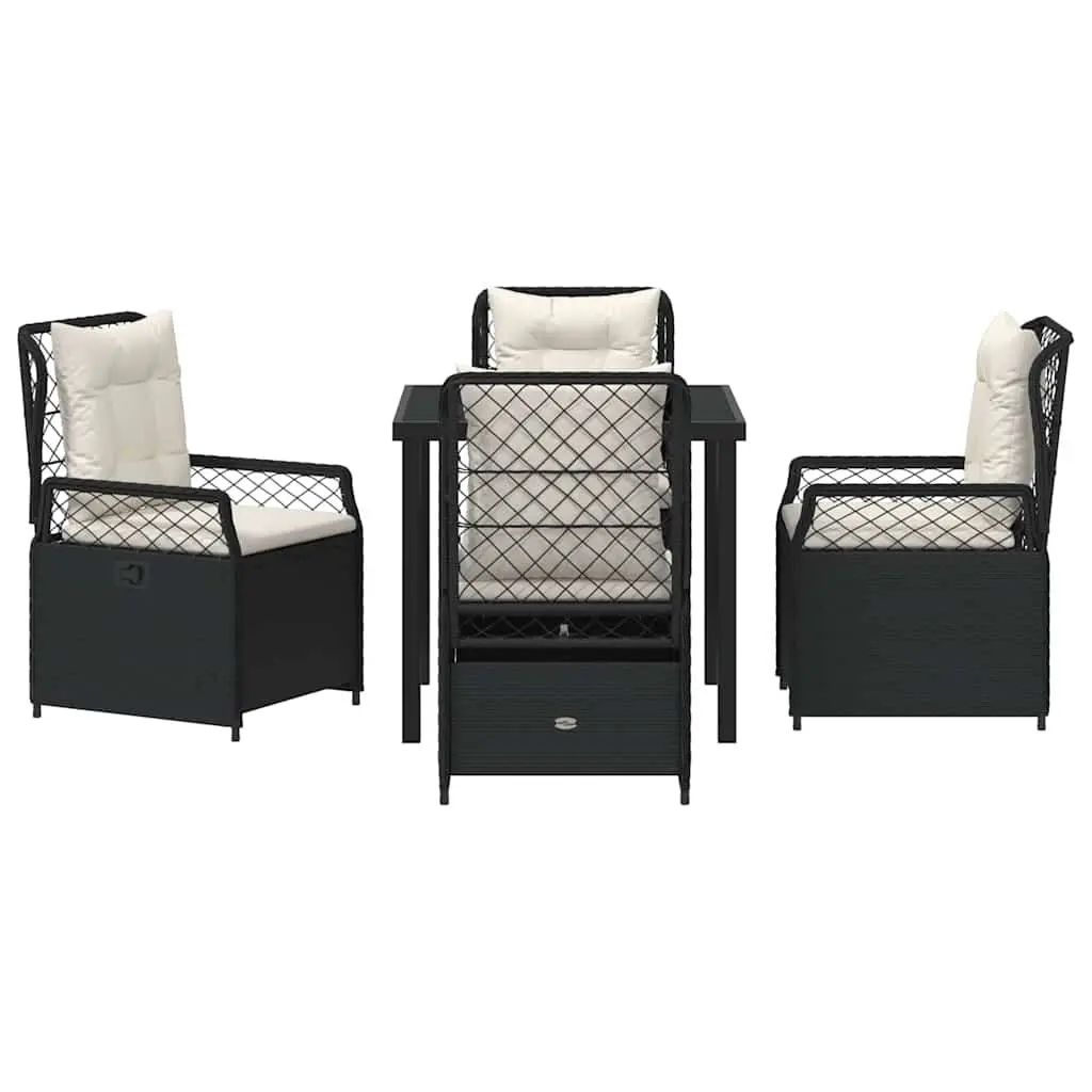 5-Piece Black Poly Rattan Garden Dining Set