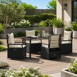 Stylish 5-Piece Black Poly Rattan Outdoor Dining Set
