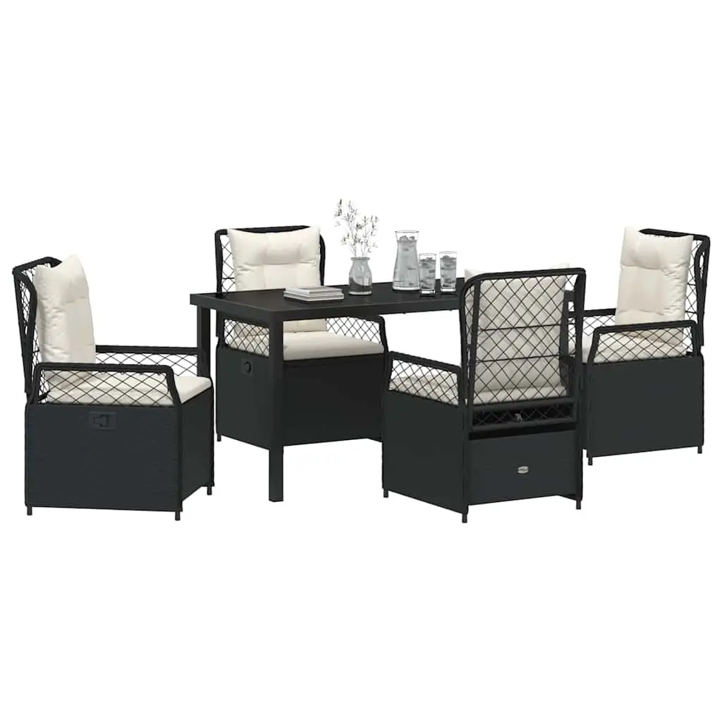 5-Piece Black Poly Rattan Outdoor Dining Set