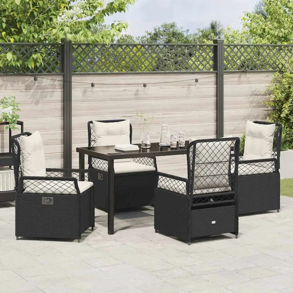 5-Piece Black Poly Rattan Outdoor Dining Set