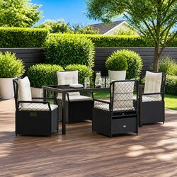 Durable 5 Piece Garden Dining Set with Black Poly Rattan
