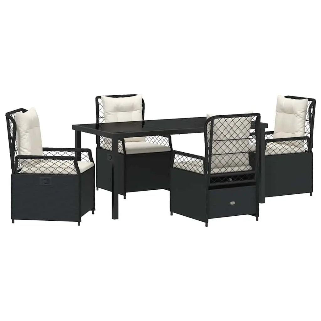 5 Piece Garden Dining Set with Black Poly Rattan