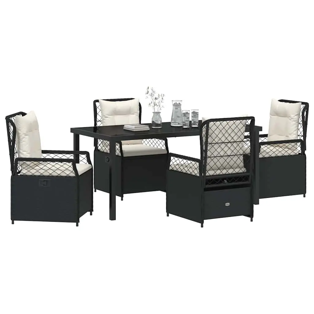 5 Piece Garden Dining Set with Black Poly Rattan