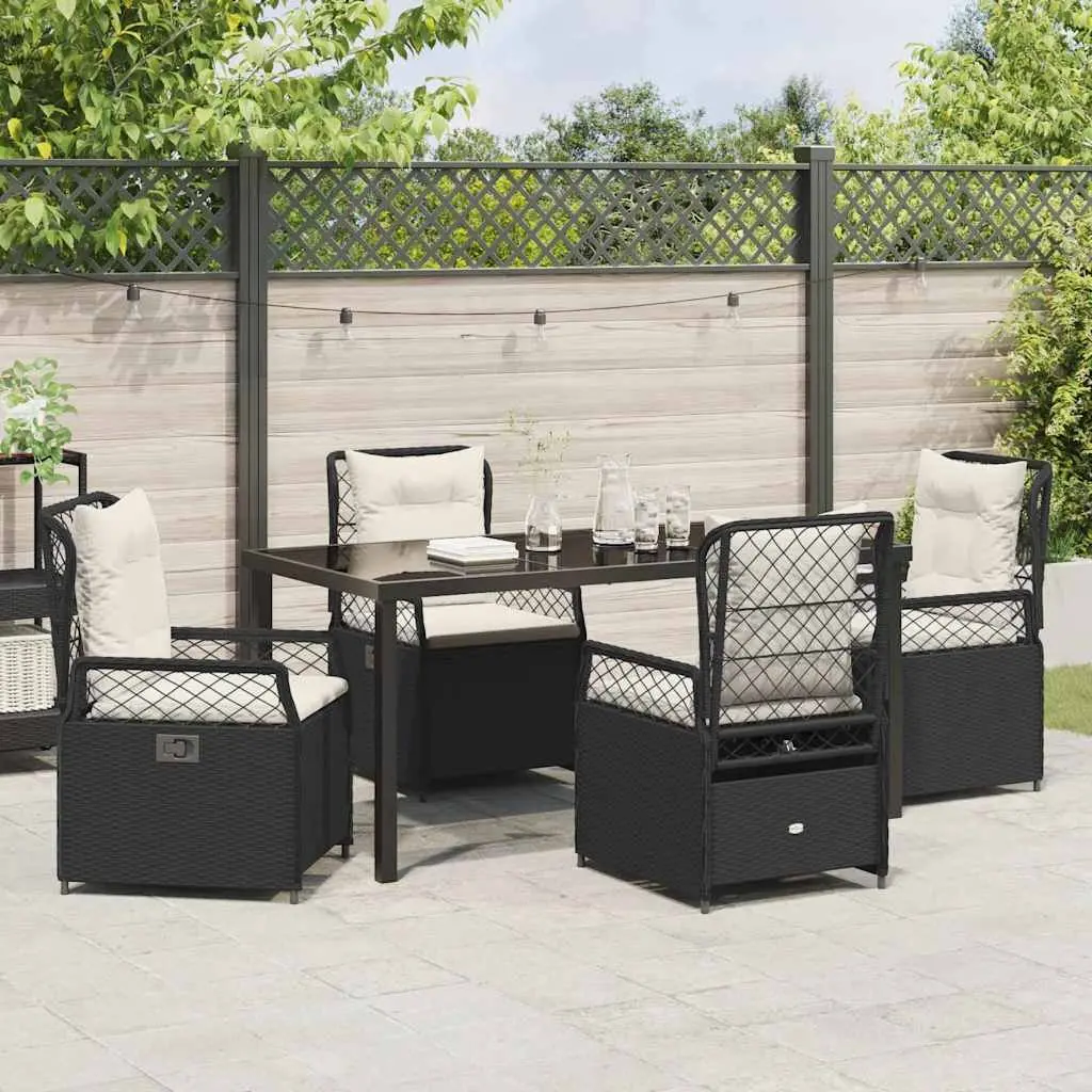 5 Piece Garden Dining Set with Black Poly Rattan