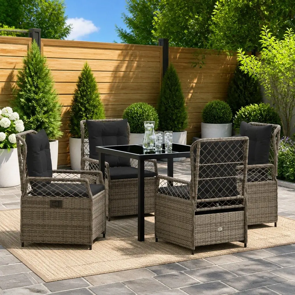 5-Piece Grey Poly Rattan Garden Dining Set