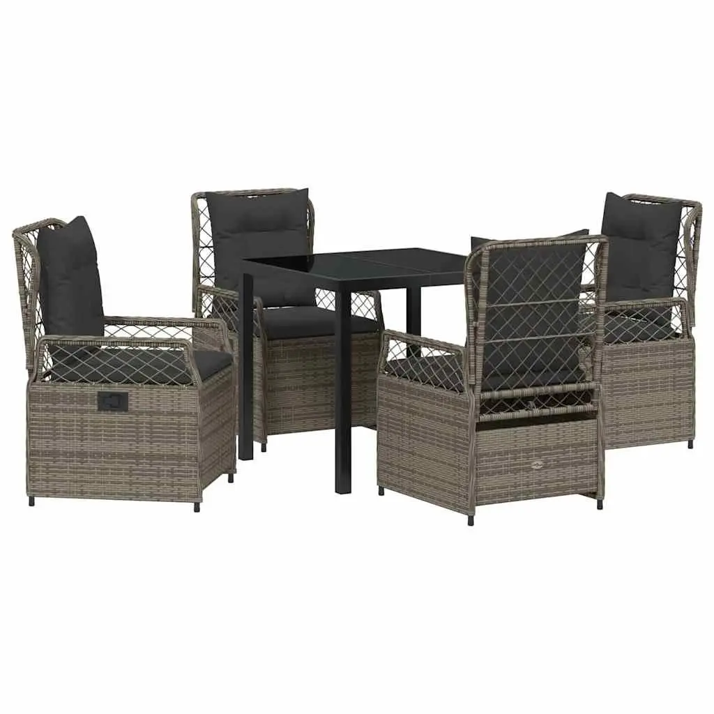 5-Piece Grey Poly Rattan Garden Dining Set