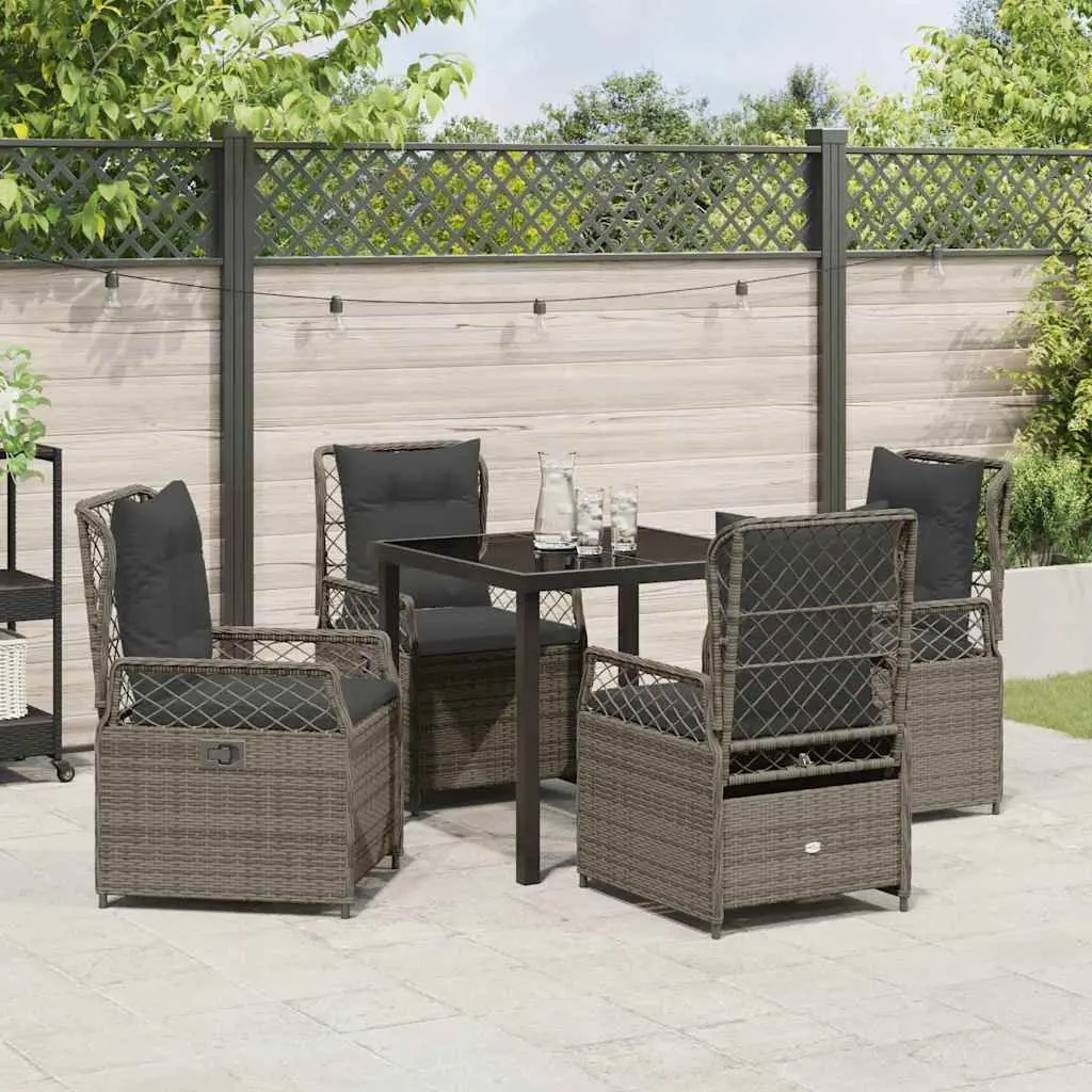 5-Piece Grey Poly Rattan Garden Dining Set