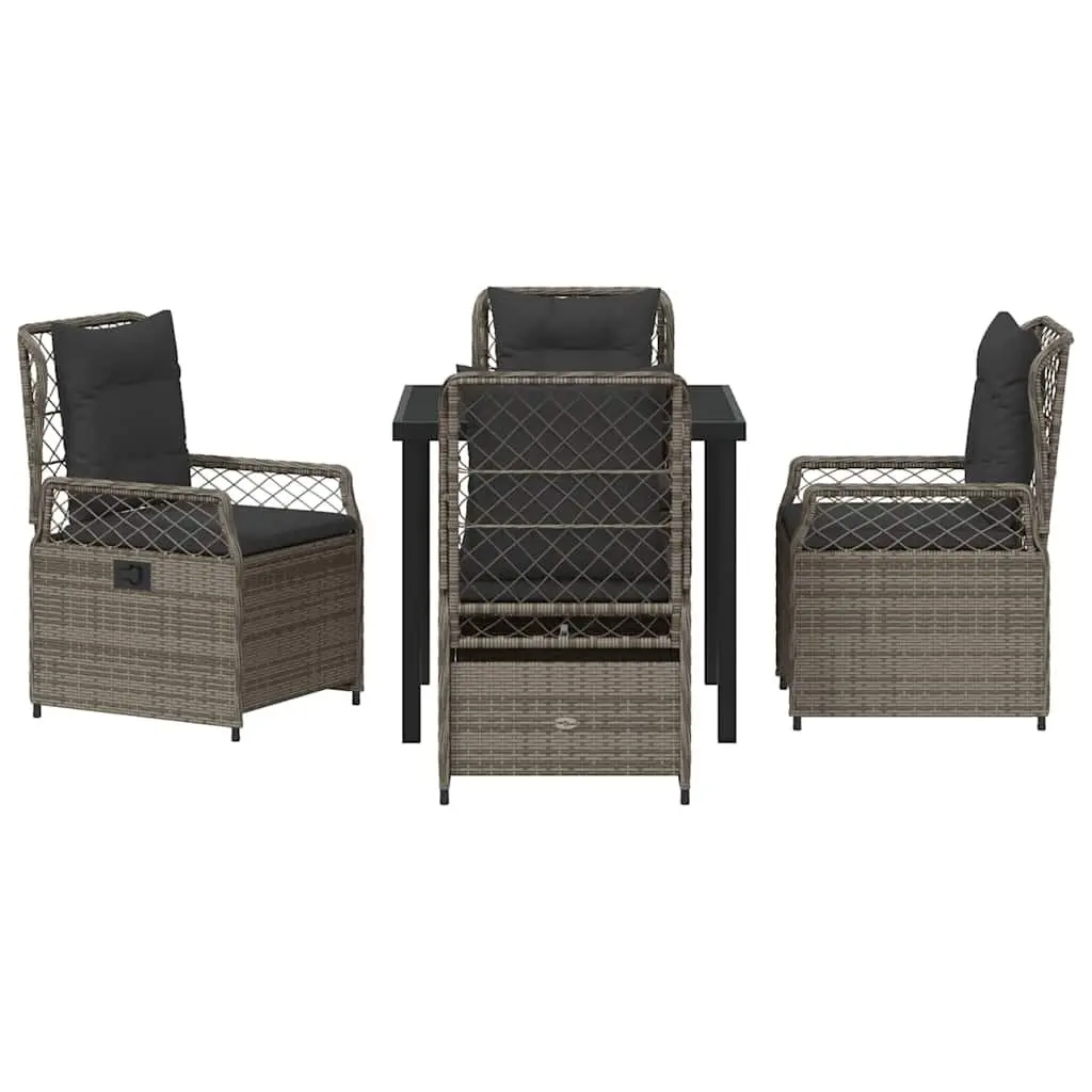 5-Piece Grey Poly Rattan Garden Dining Set