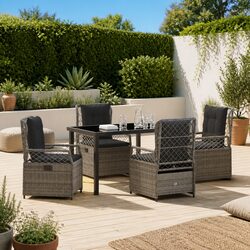 Premium 5-Piece Garden Dining Set in Grey Poly Rattan