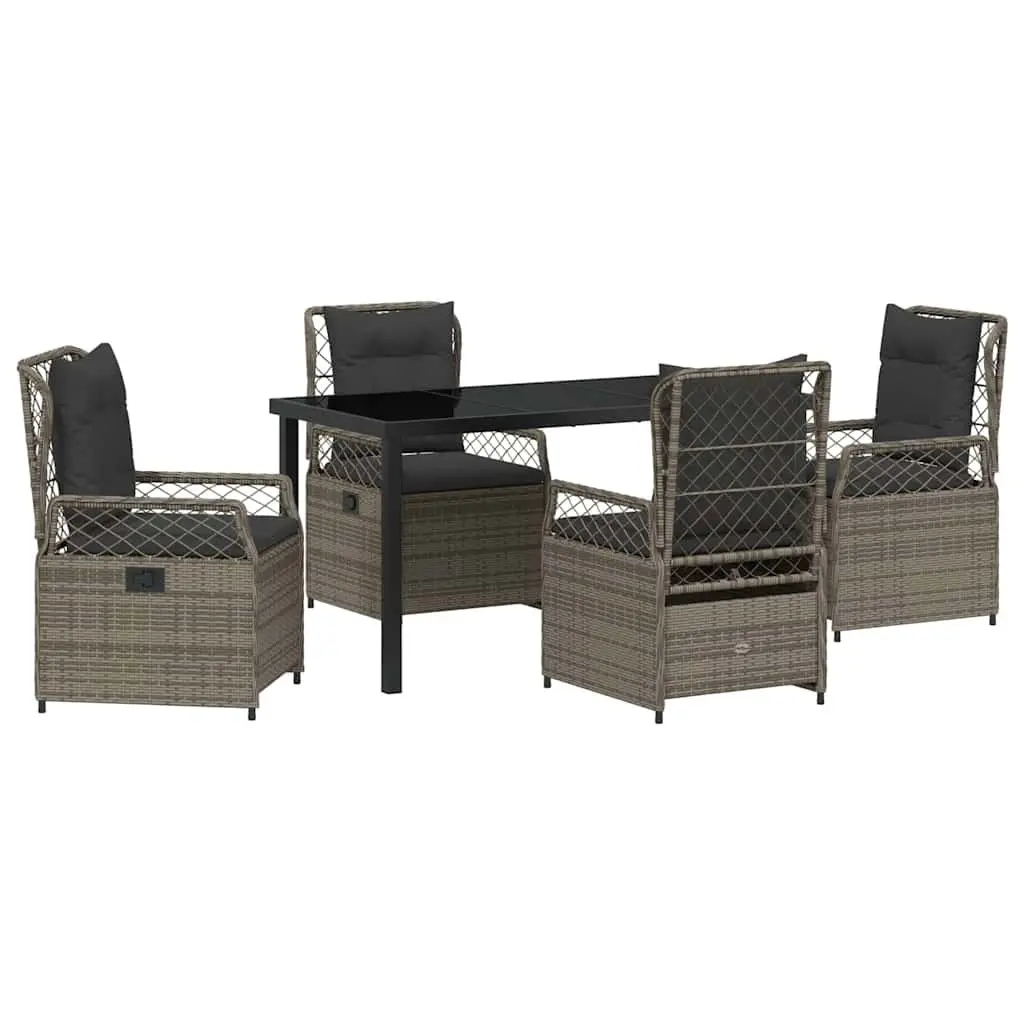 Garden Dining Set Poly Rattan 5 Piece Grey Table Chair Outdoor Furniture