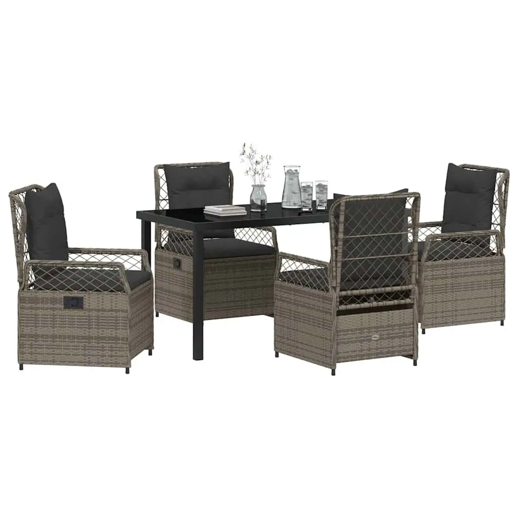 Garden Dining Set Poly Rattan 5 Piece Grey Table Chair Outdoor Furniture