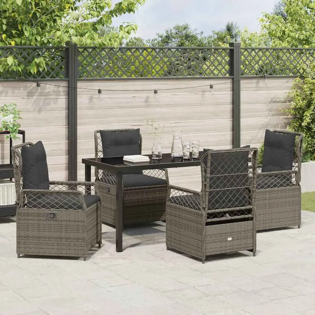 Garden Dining Set Poly Rattan 5 Piece Grey Table Chair Outdoor Furniture