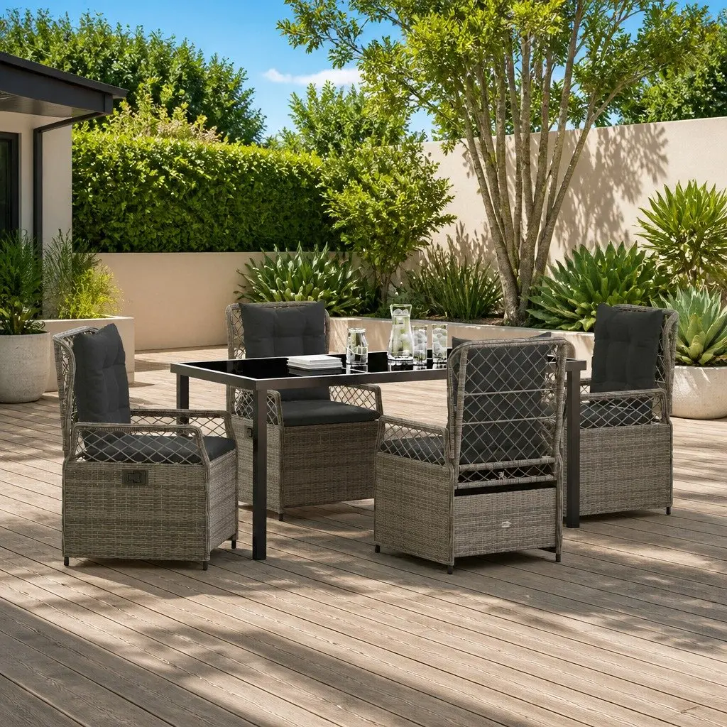 Outdoor Dining Set Poly Rattan 5 Piece Grey Table Chairs